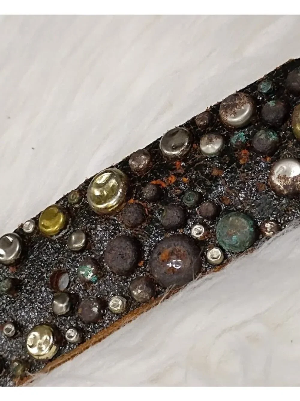 Brown Leather Belt With Metal Studs & Peace Symbols XL 47 Inches